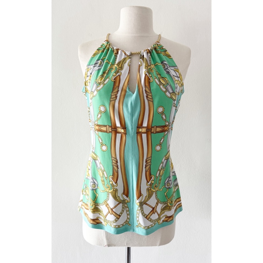 Vintage Cache Chain Print Gold-Toned Hardware Halter Neck Blouse Top Small (S)